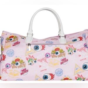 VON DUTCH PARIS Jax Print Overnight Bag Pink NWT  Duffle Bowling Luggage Tote